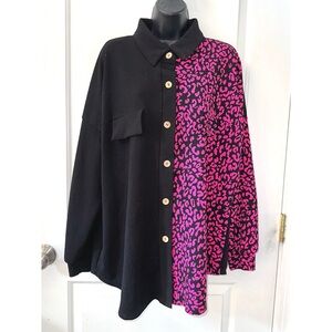 Lilypad black & hot pink Leo print button down shirt jacket